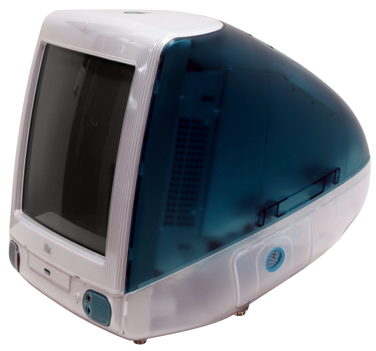 IMac G3 Bondi Blue, three-quarters view